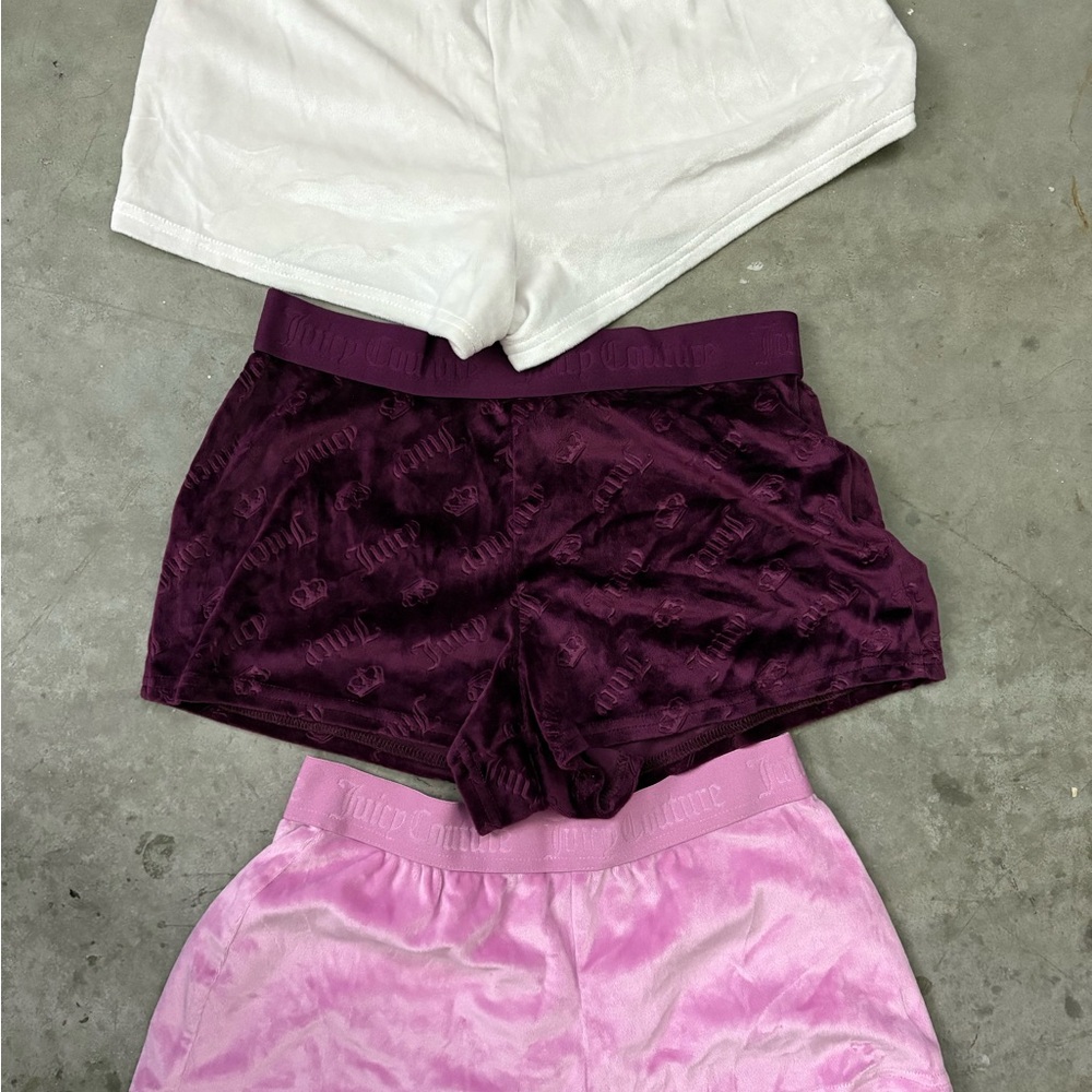 Juicy Couture Velvet Shorts Trio - Cream, Purple, Pink